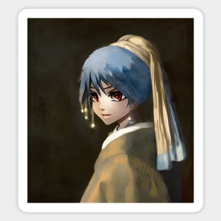 Beaux Animes Art ...Girl with a Pearl Earring from Johannes Vermeer Re-Imagined As Anime Sticker